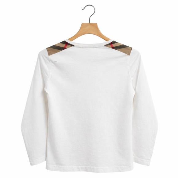 Burberry Kids White Long Sleeve Nova Check Shoulder Tee 10Y / 140 Unisex - Picture 6 of 10